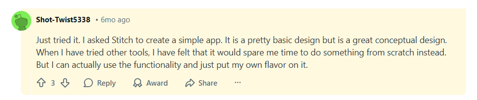 Google Stitch/Galileo AI review by user
