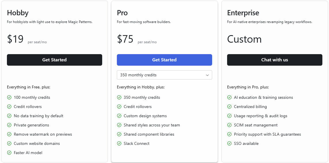 Magic Patterns pricing