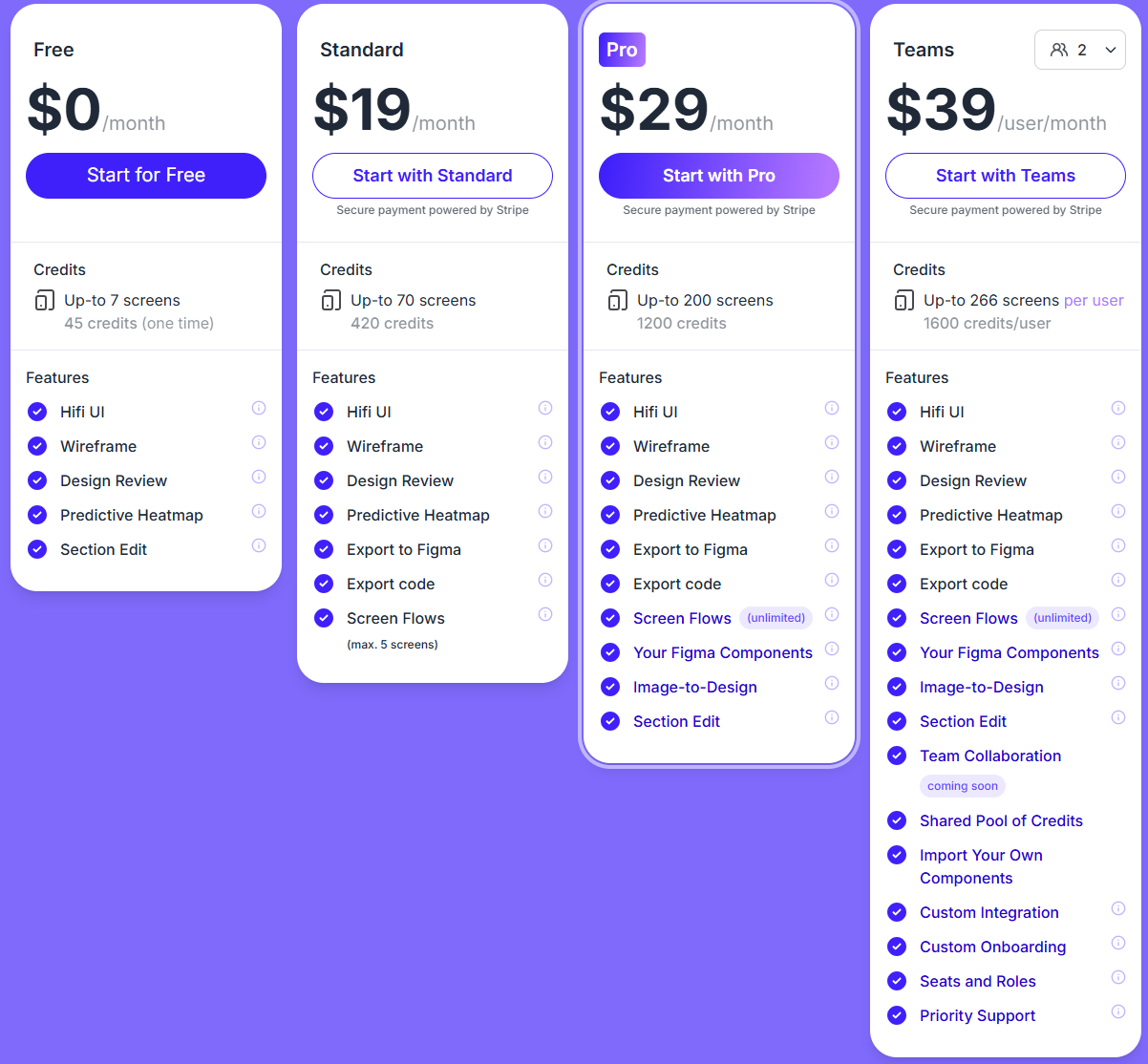 UX Pilot monthly billing pricing