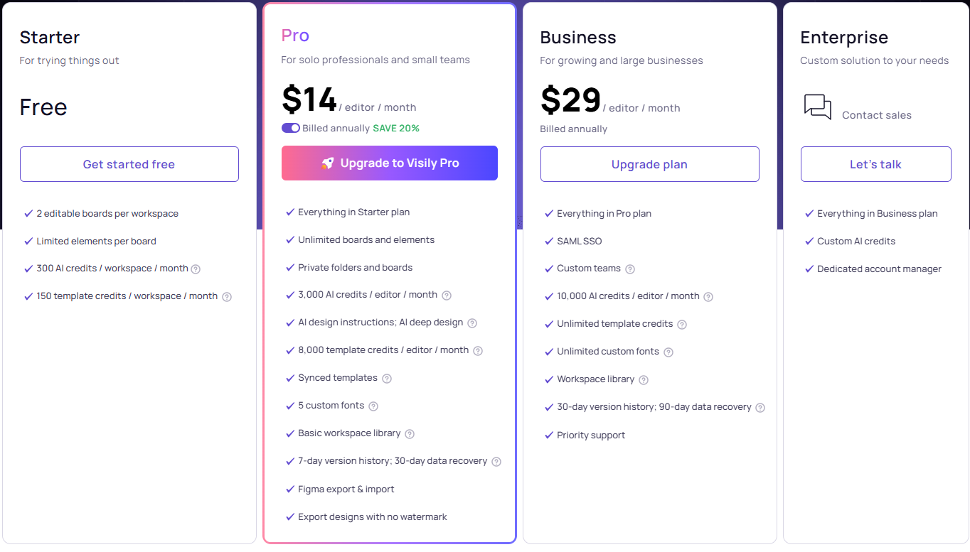 Visily AI pricing
