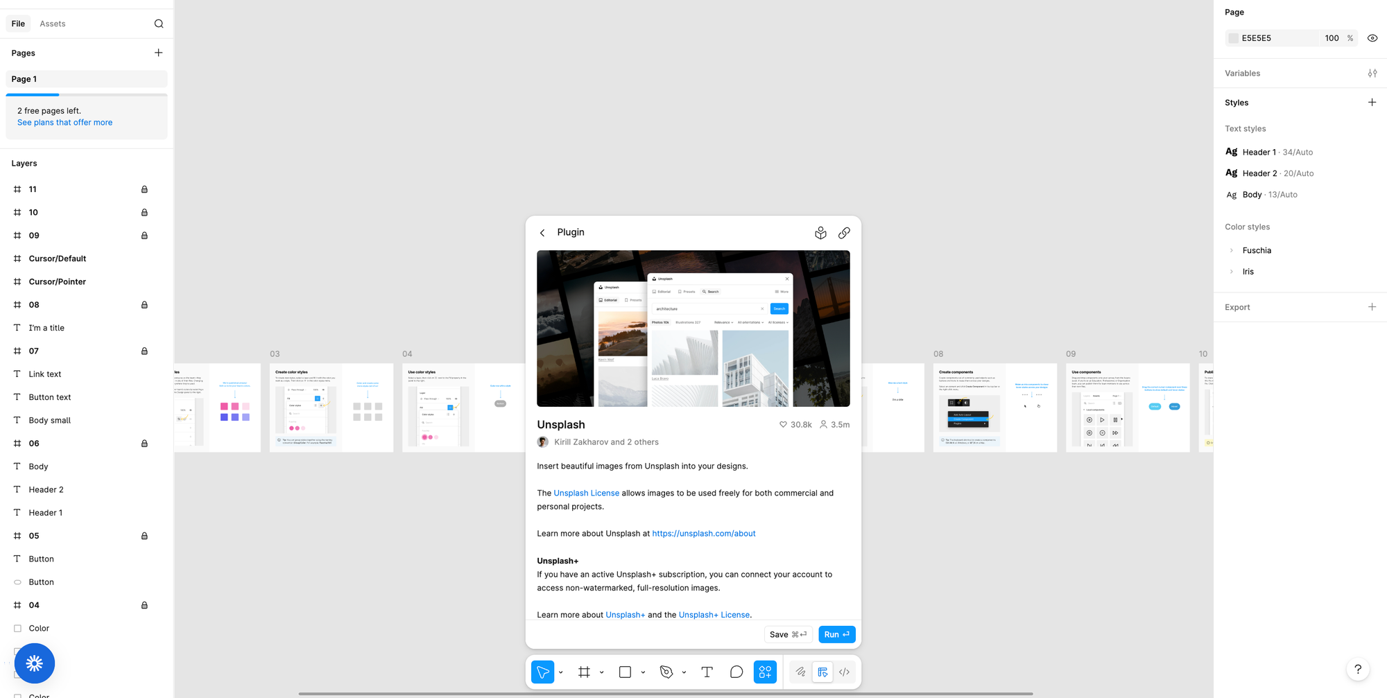 Unsplash large library of images directly in your Figma acc