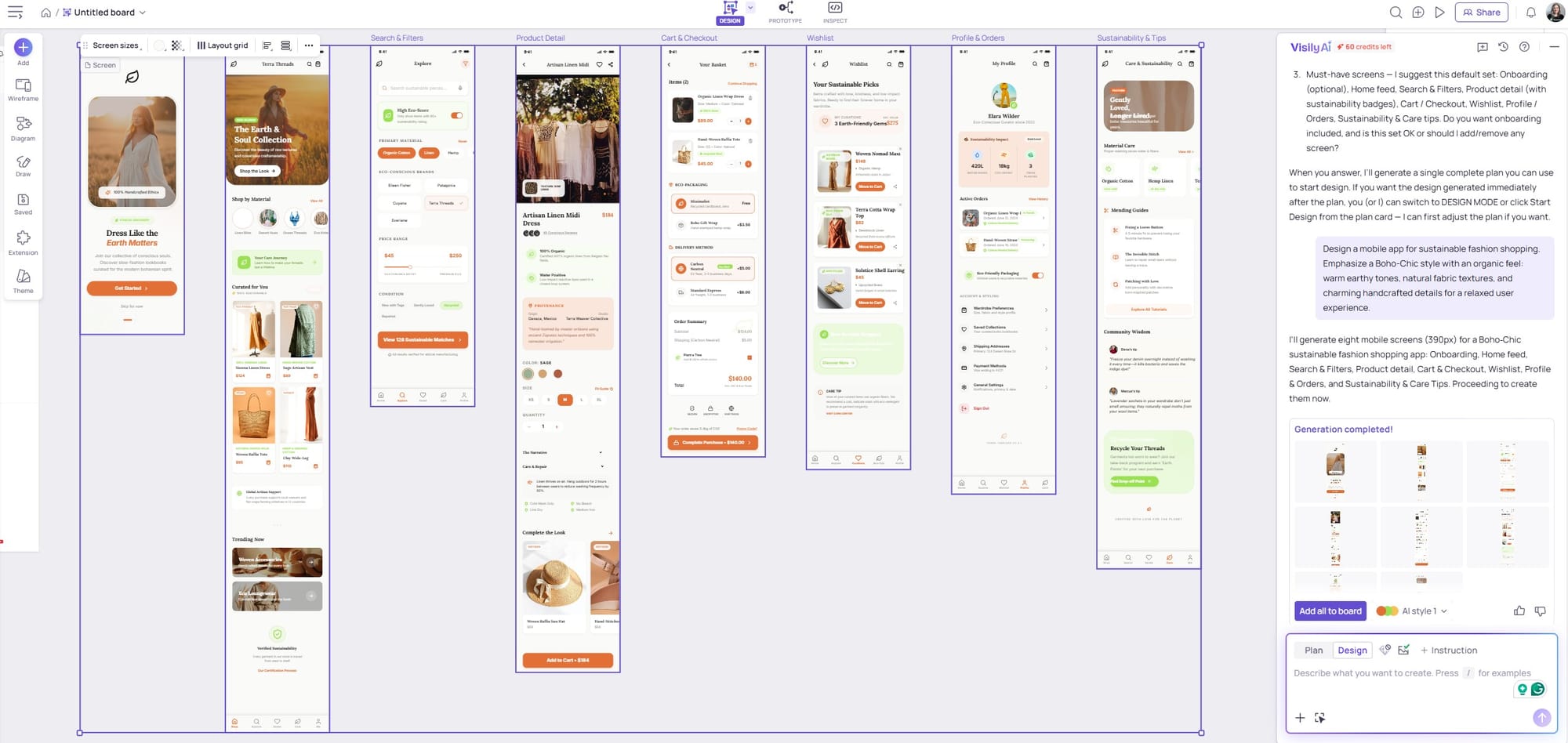 Visily AI chat bot helps you with idea, UI, wireframe and diagram generation with different shapes