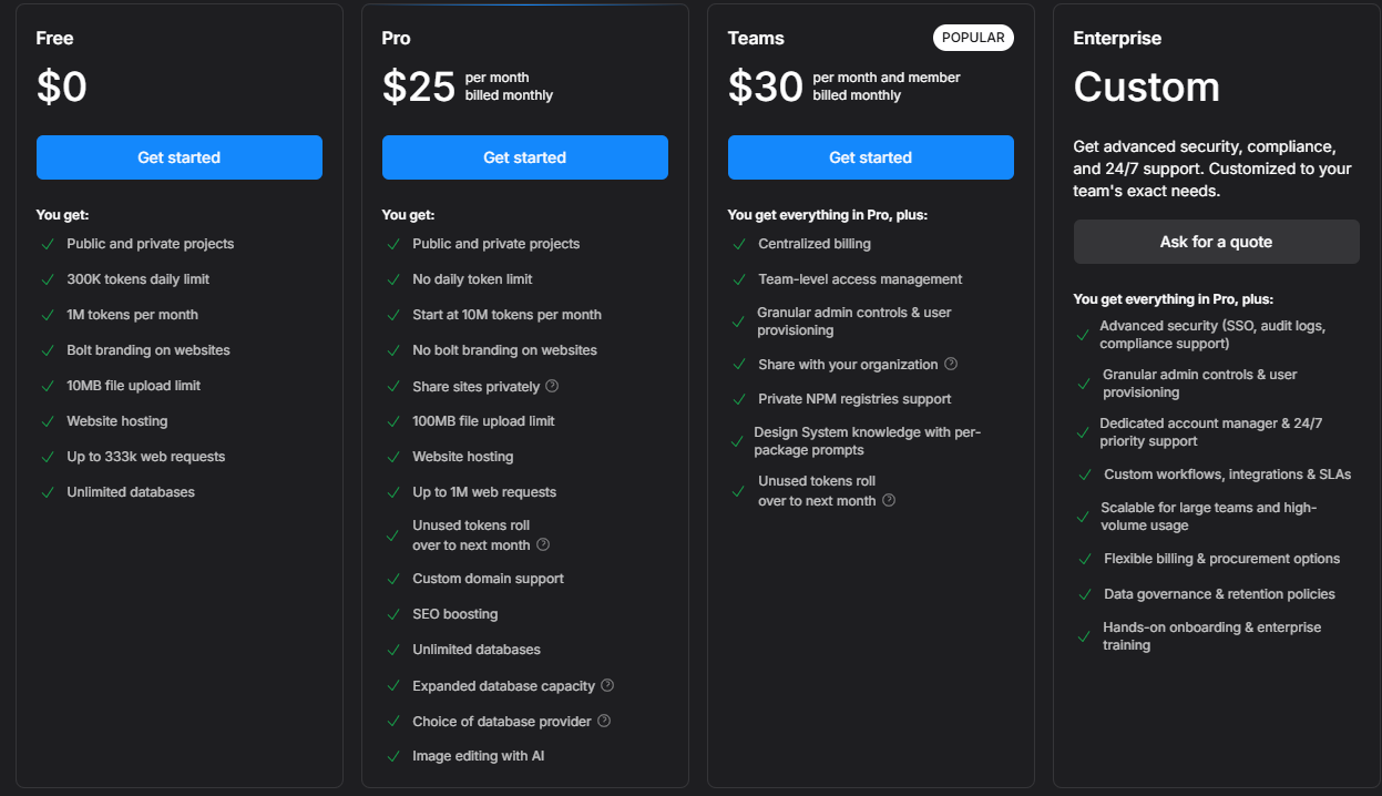 Bolt.new pricing - tool that gives you complete control of your designs without manual coding