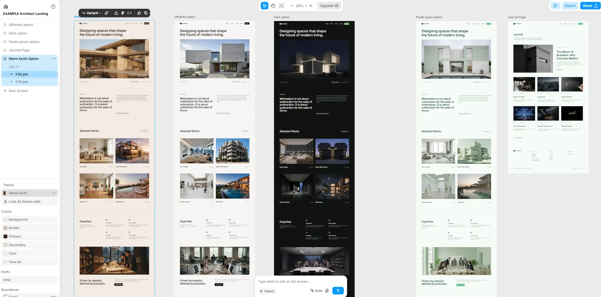 Banani user interface generation features let you create beautiful designs with a template variety
