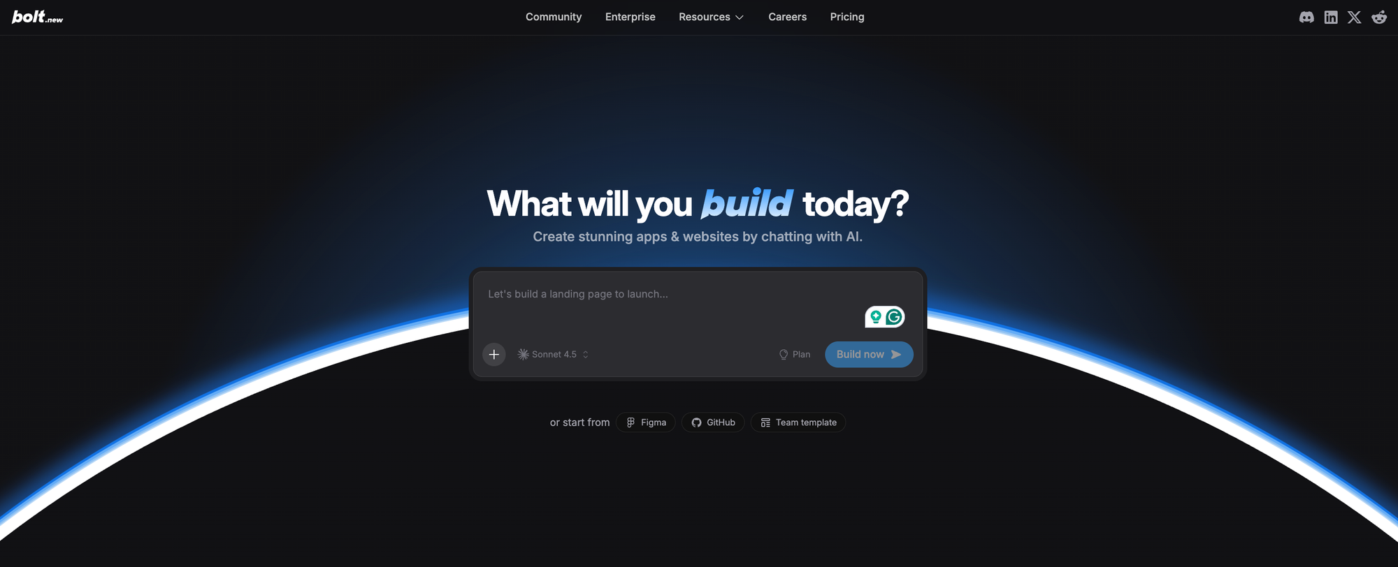 Bolt.new browser-based development environment showing full stack app generation with code visibility