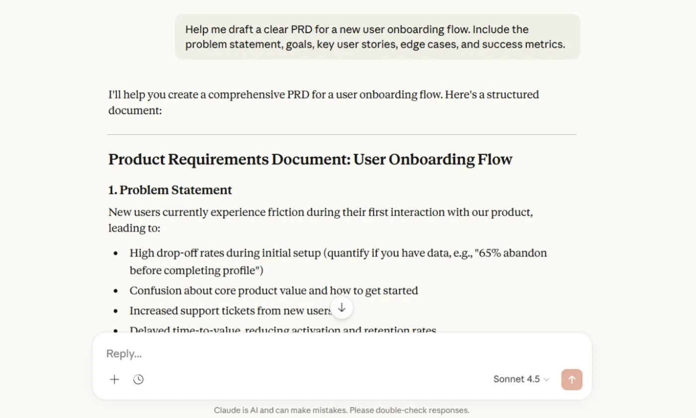 Claude AI assistant interface showing React component code generation from a natural language description