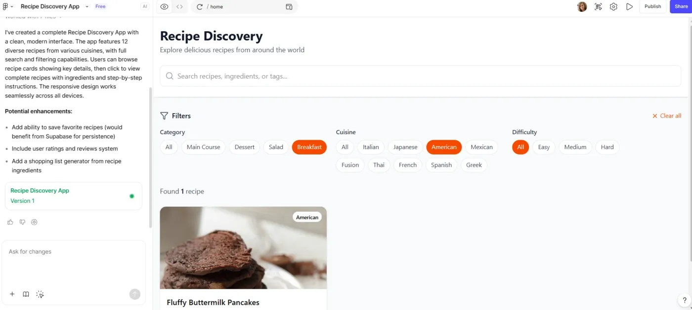 Figma Make showing AI-generated wireframe layout inside Figma with visual and code editing