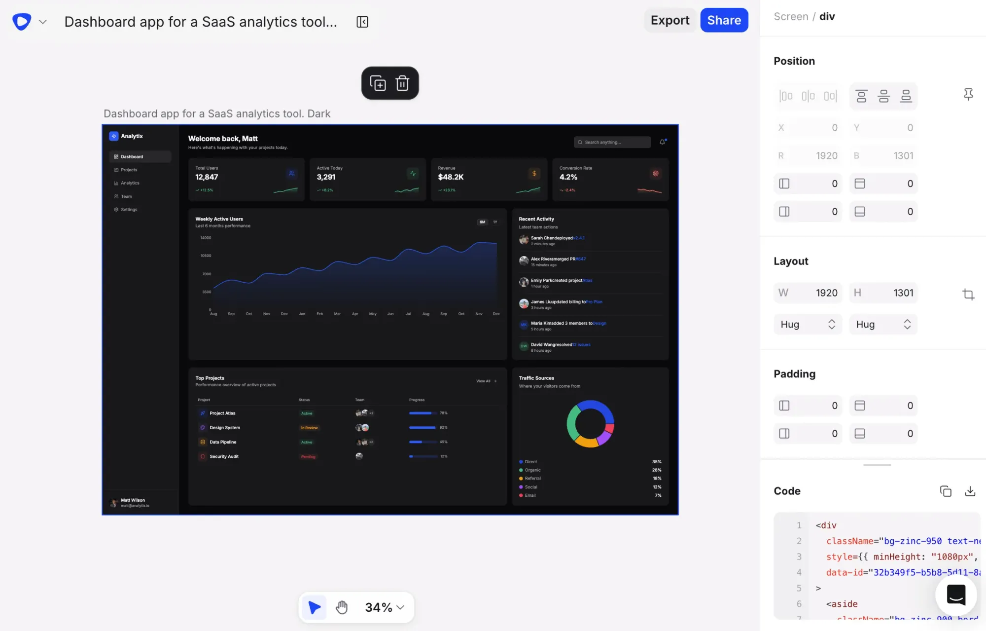 Flowstep AI generated UI with code export and intuitive editing options, exporting production-ready react components