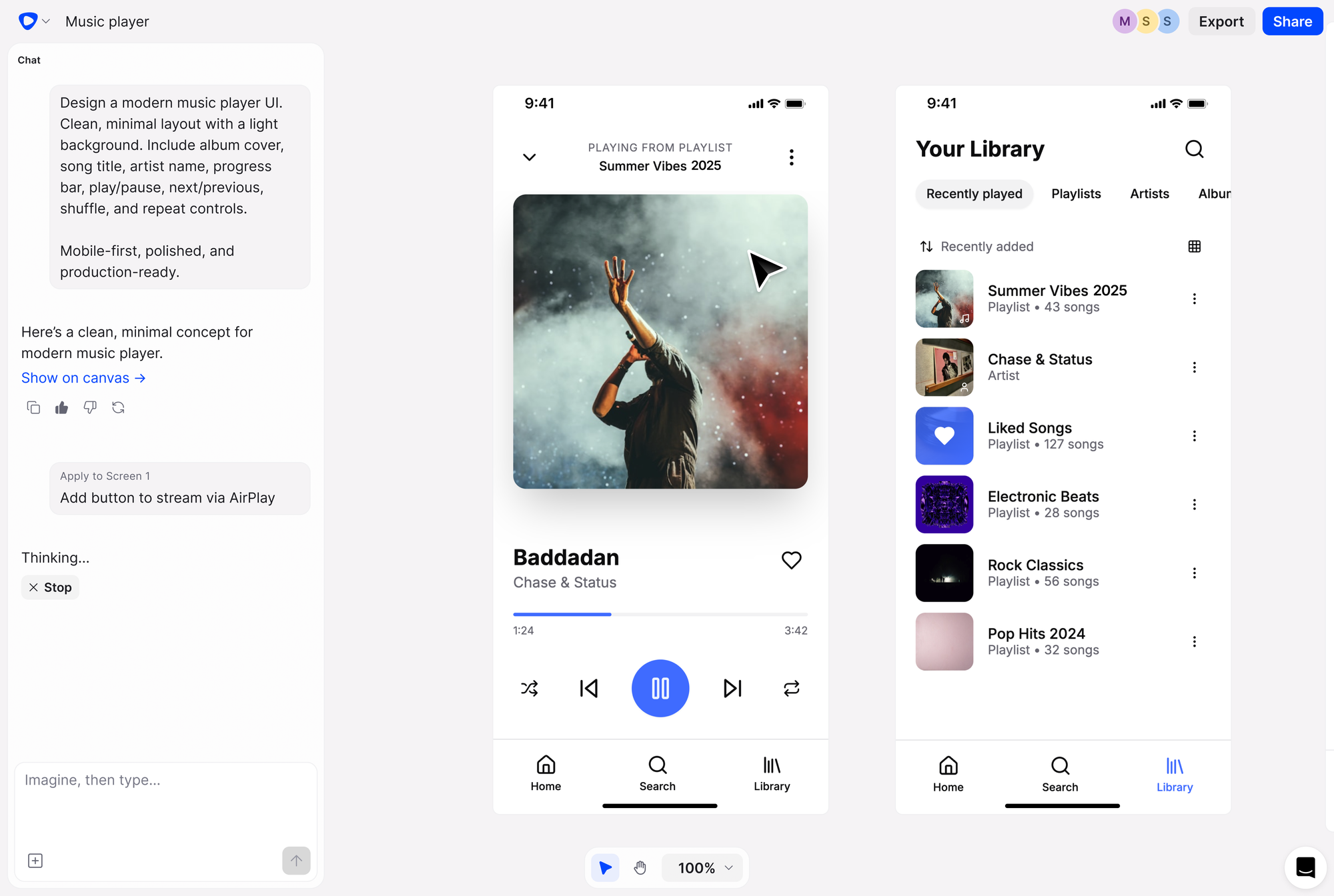 Flowstep interface showing AI-generated UI screens - one of the best design-first Replit alternatives