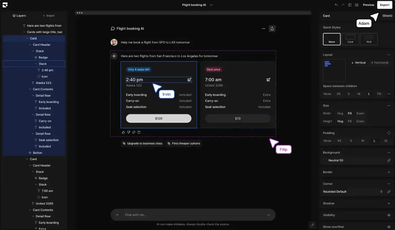 Subframe AI design tool exporting React and Tailwind code - Sketch alternative