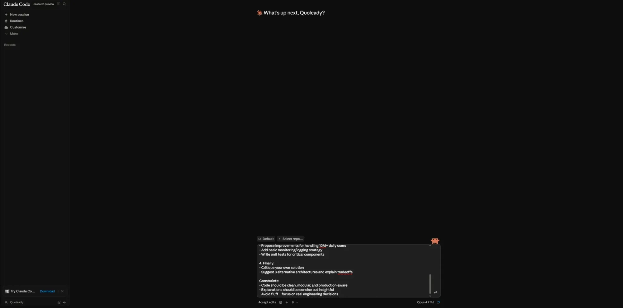 Claude Code prompt for a project
