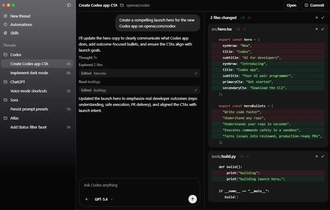 OpenAI Codex web interface