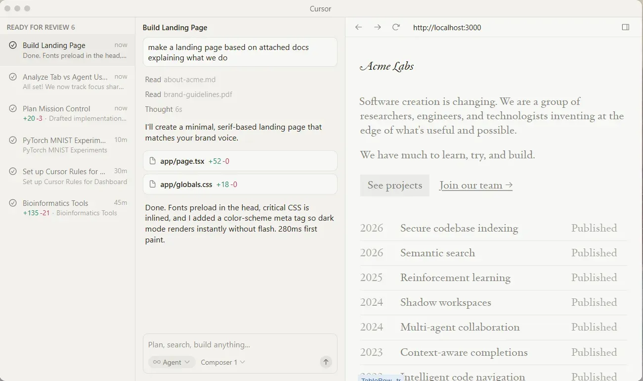 Cursor - one of the best AI website builders with an AI coding agent