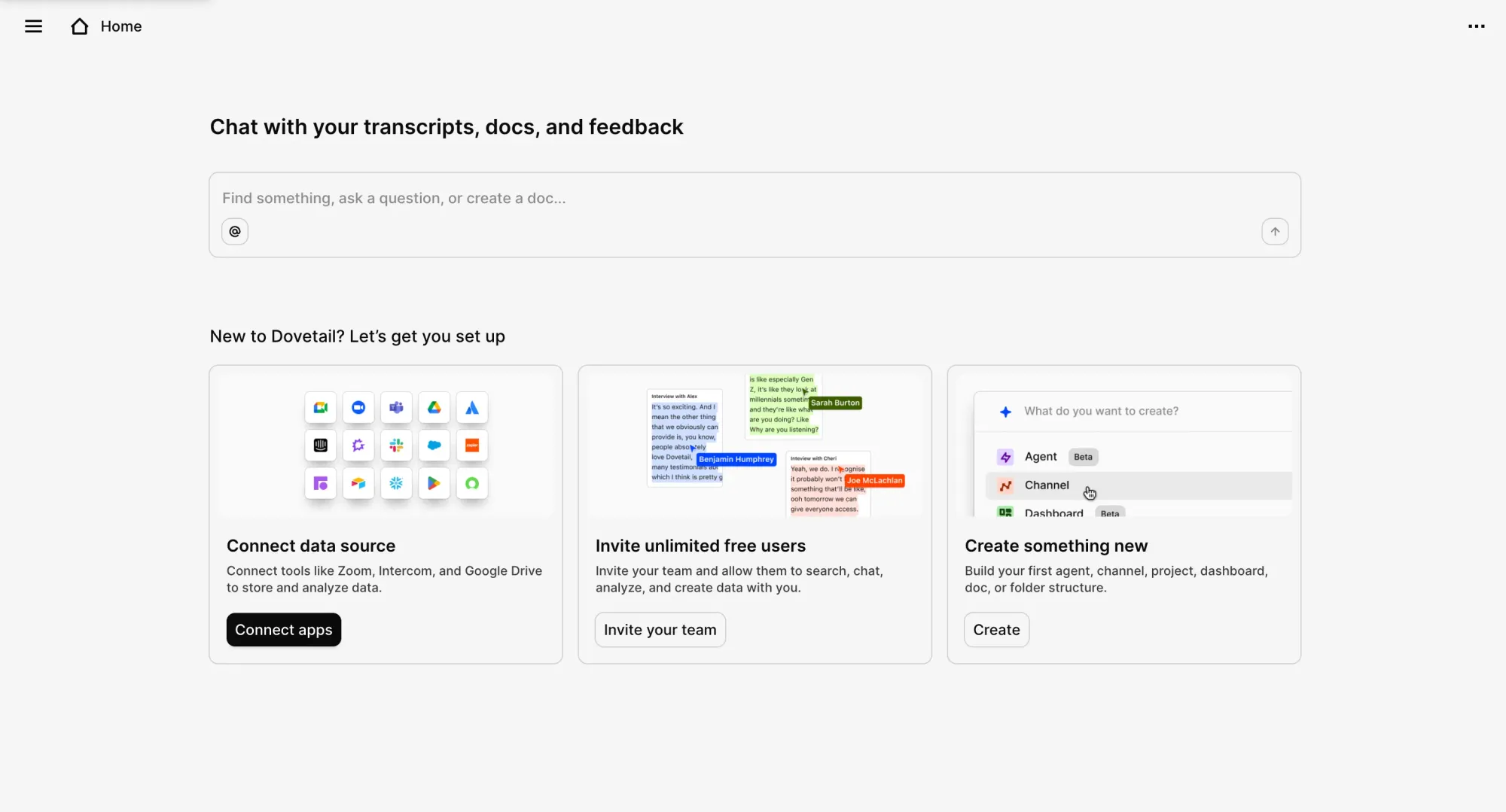 Dovetail AI research repository interface showing interview transcripts, tags, and themes