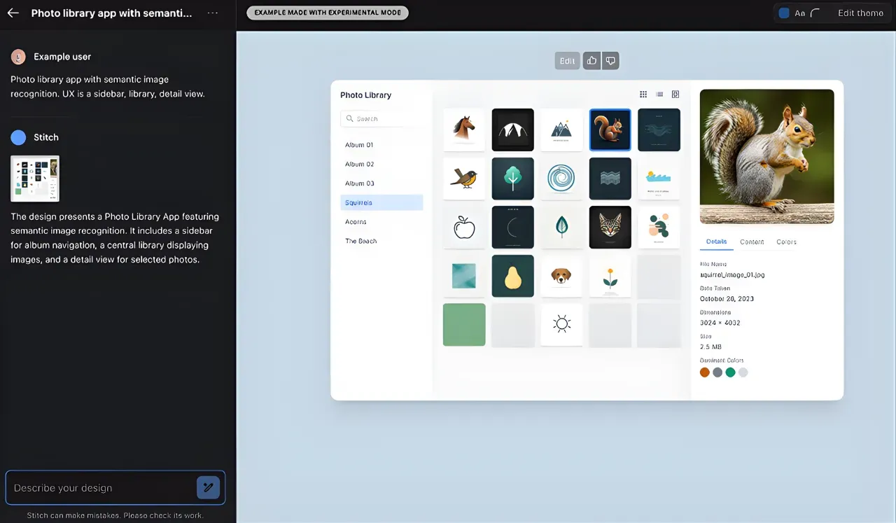 Google Stitch AI design tool from Google Labs generating a single-screen concept