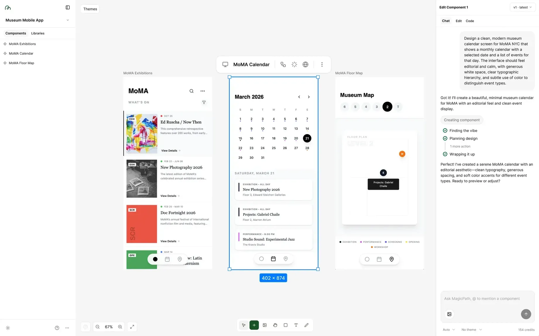 Magic Path main dashboard interface with examples of its ability to generate screens