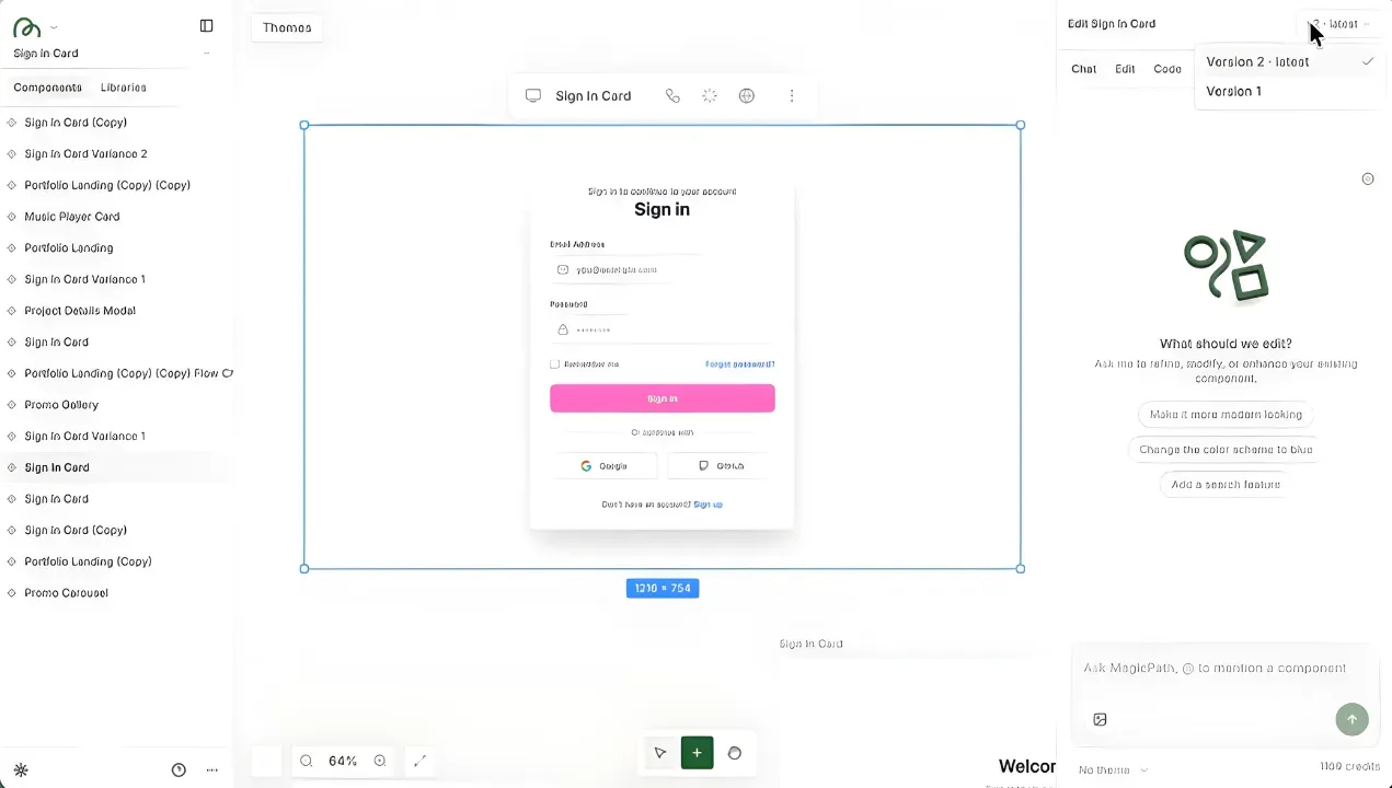 MagicPath AI-generated sign in page, ready and suitable for client presentations and stakeholder reviews