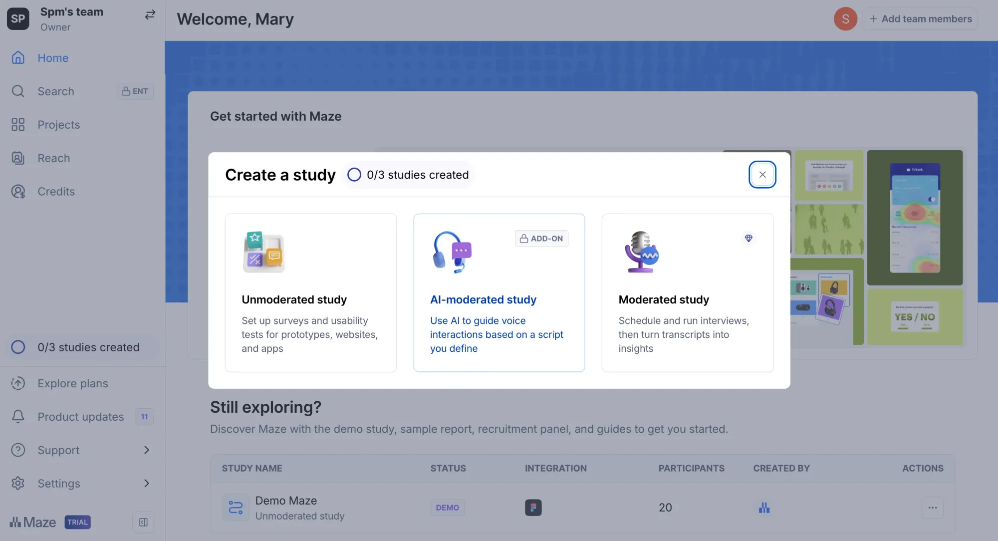 Maze usability testing platform showing unmoderated test results and heatmap analysis