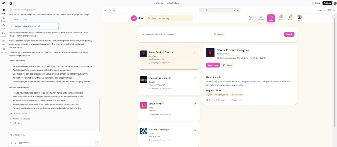 v0 gives you creative control combined with artificial intelligence that lets you build websites
