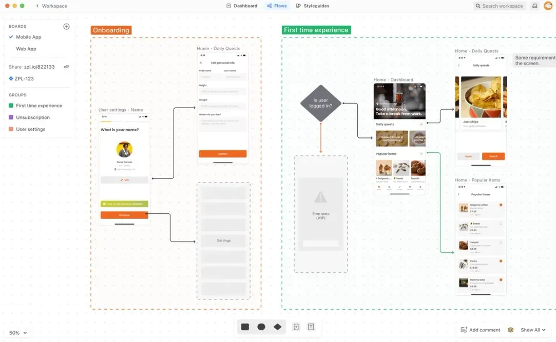 Zeplin integrates smoothly with tools like Figma, Sketch or Adobe XD