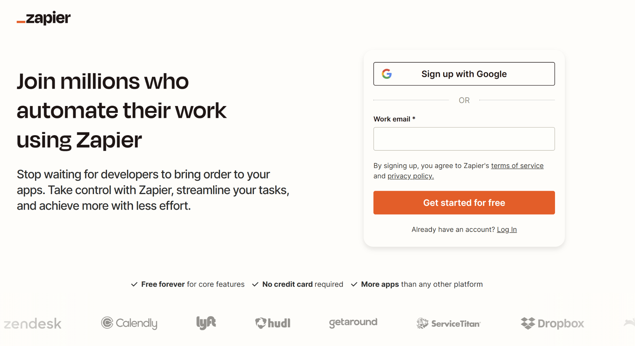 Zapier homepage: automation layer in the business stack