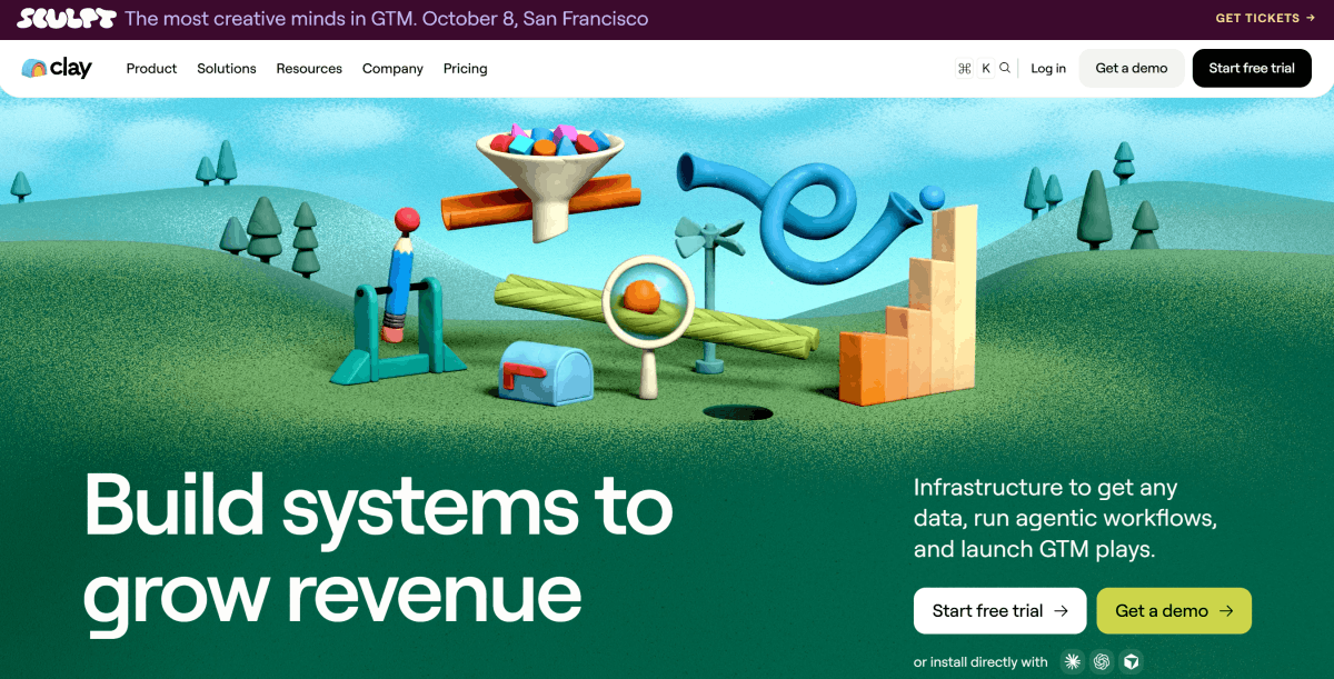 Clay homepage: data enrichment and AI outbound platform for go-to-market teams