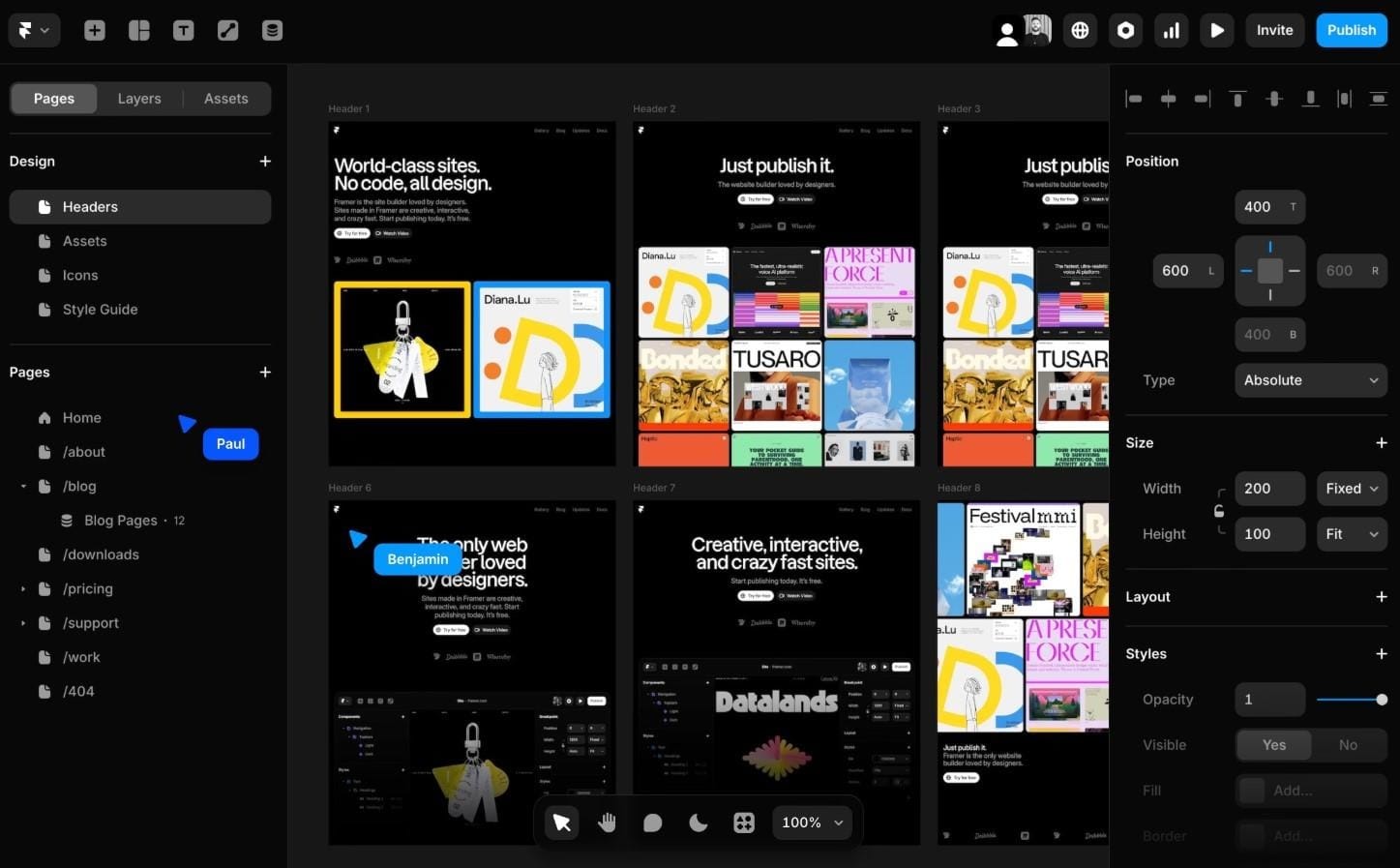 Framer design and website builder with animation tools that lets you create prototypes
