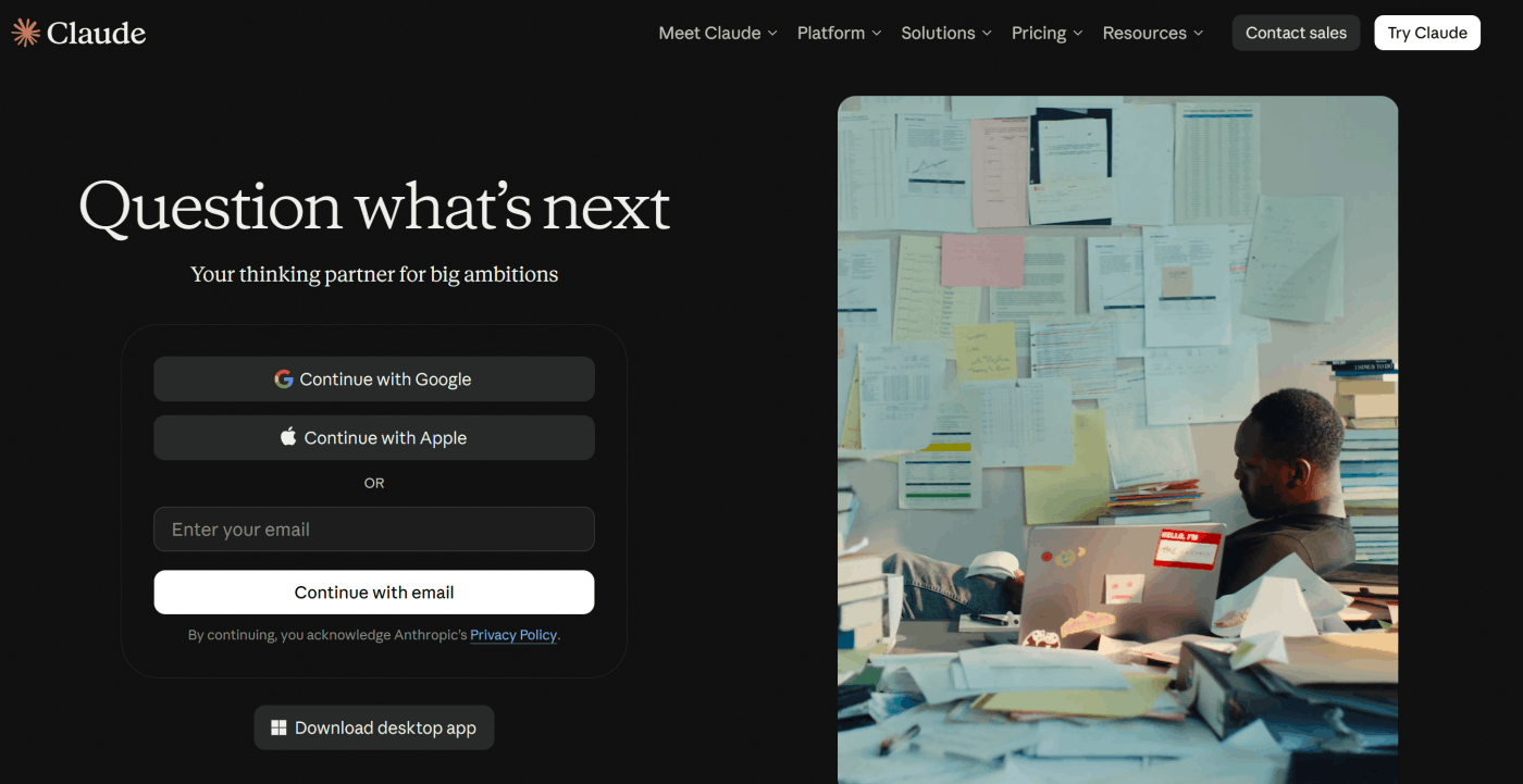 Claude homepage: Anthropic's AI assistant