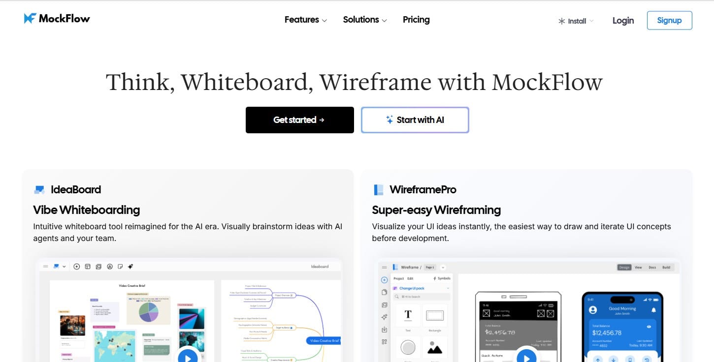 MockFlow is the best mockup tool for UI wireframing plus whiteboarding in one prototyping space